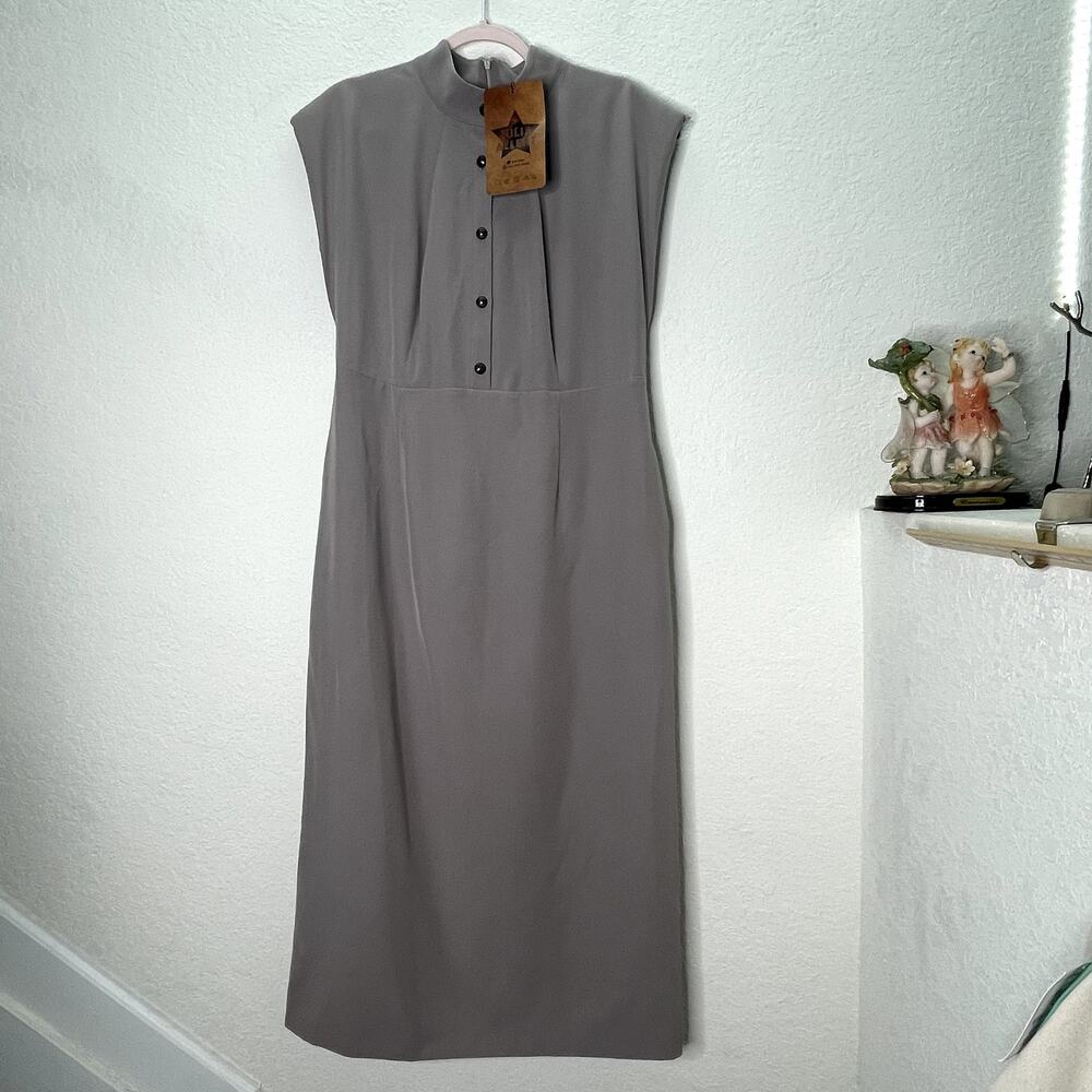 Julia Allert Dress Womens XXL NWT Greige Mock Neck Button Midi Maxi Pockets